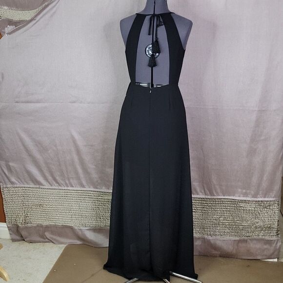 MISS AVENUE Black Plunging Neckline Ruffled Maxi‎ Dress Medium - Picture 8 of 12